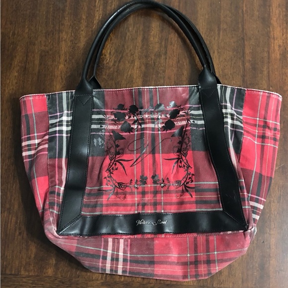Victoria  secret shoulder Tote bag red black plaid. 15”WX18LX11”H - Picture 3 of 6